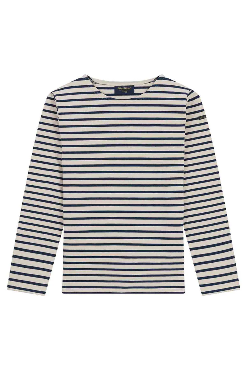 Marinière en coton épais écru et bleu marine pour homme