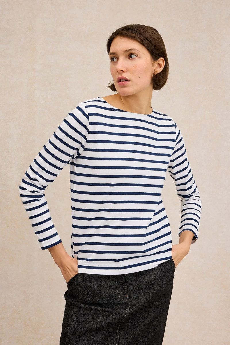 Marinière classique blanche et marine pour femme