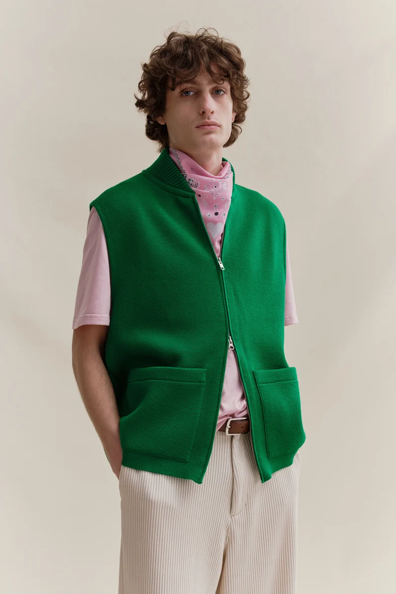 Gilet zippé vert Milano pour homme