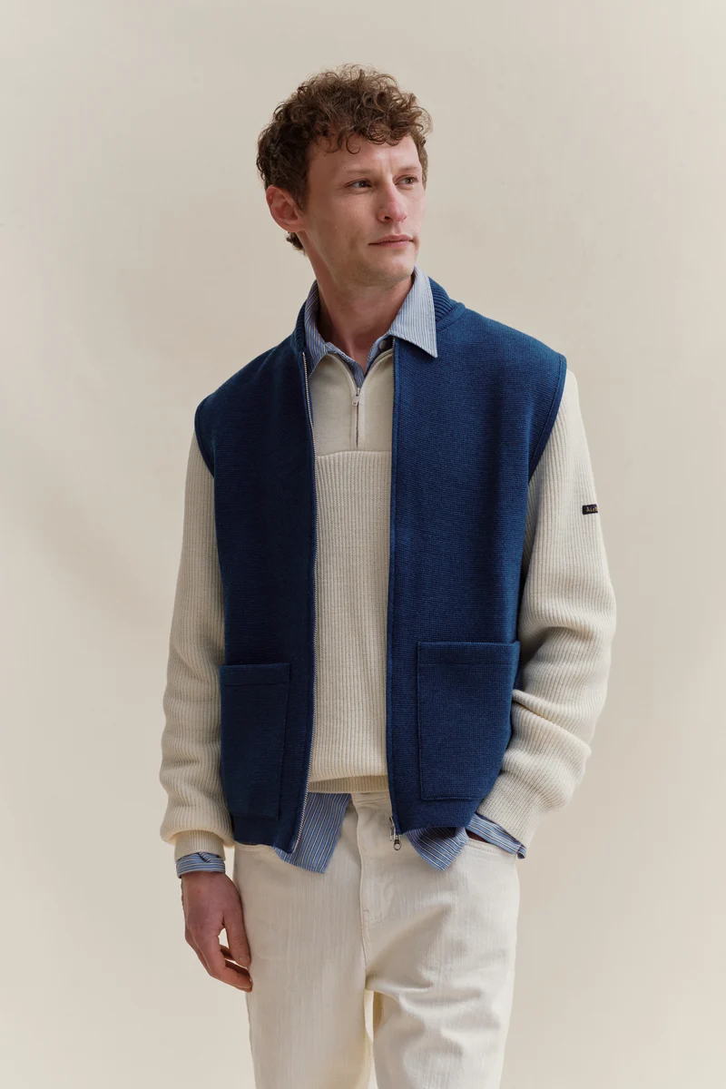 Gilet zippé bleu denim Milano pour homme