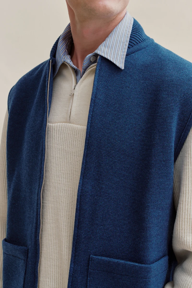 Gilet zippé bleu denim Milano pour homme