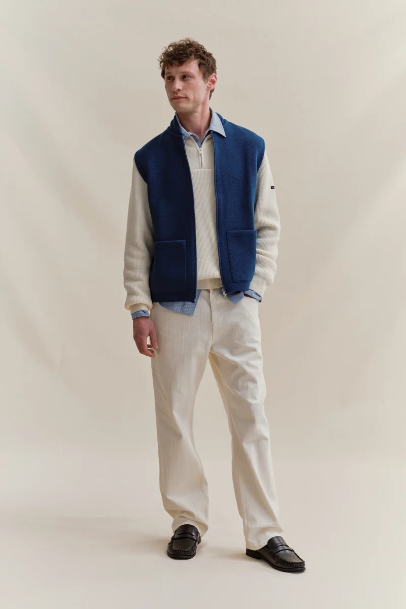 Gilet zippé bleu denim Milano pour homme