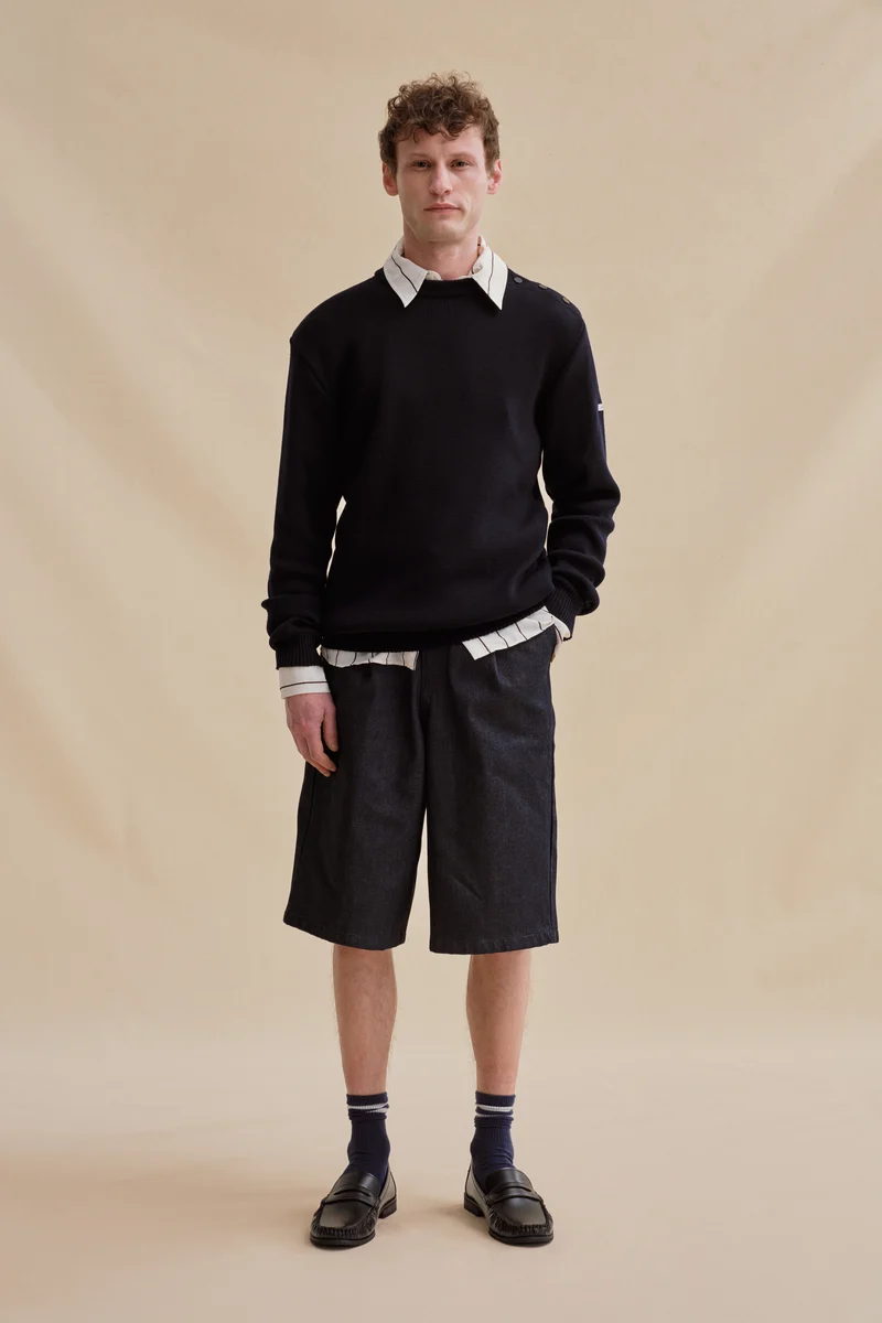 Pull marin ample bleu marine en laine mérinos pour homme