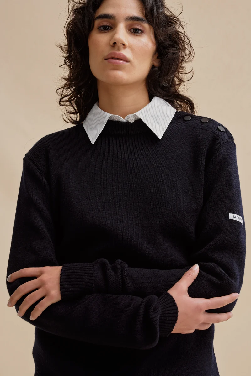 Pull marin ample bleu marine en laine mérinos pour femme