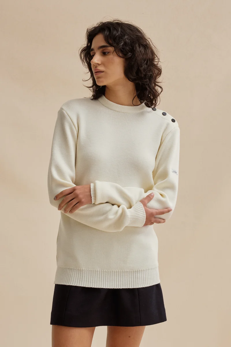 Pull marin ample écru en laine mérinos pour femme