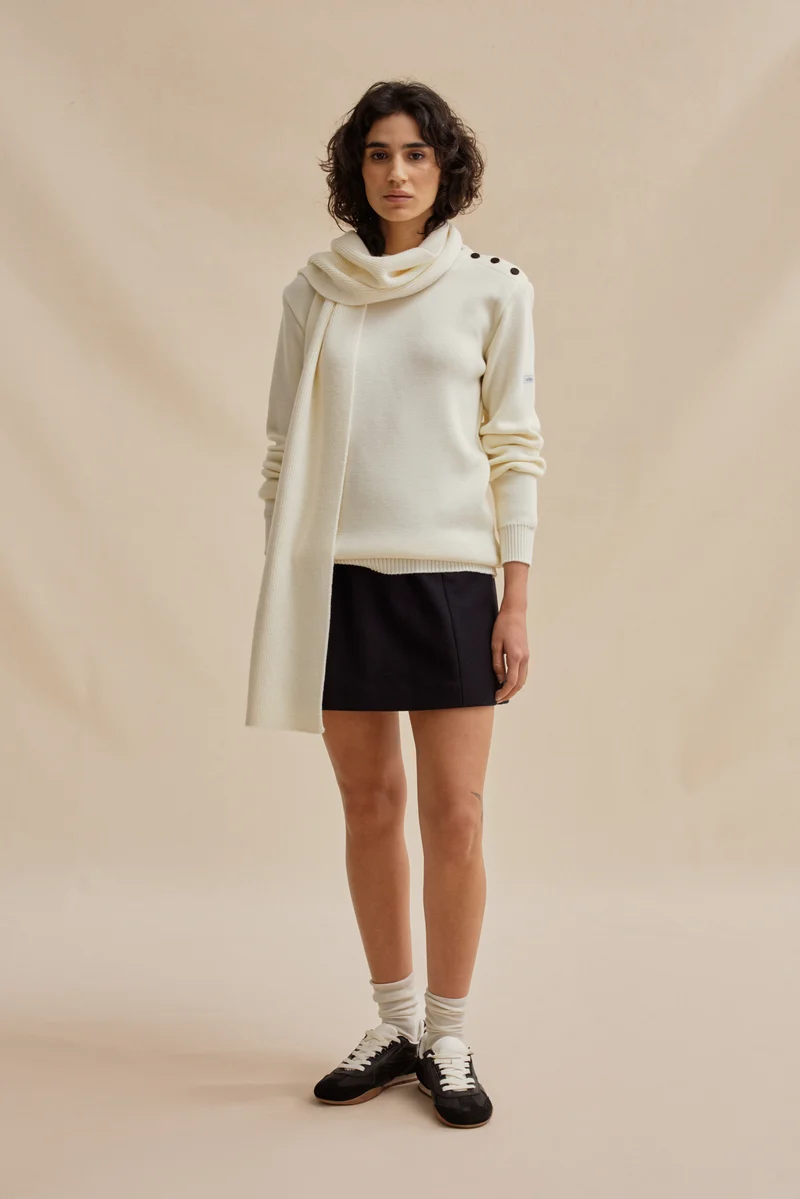 Pull marin ample écru en laine mérinos pour femme
