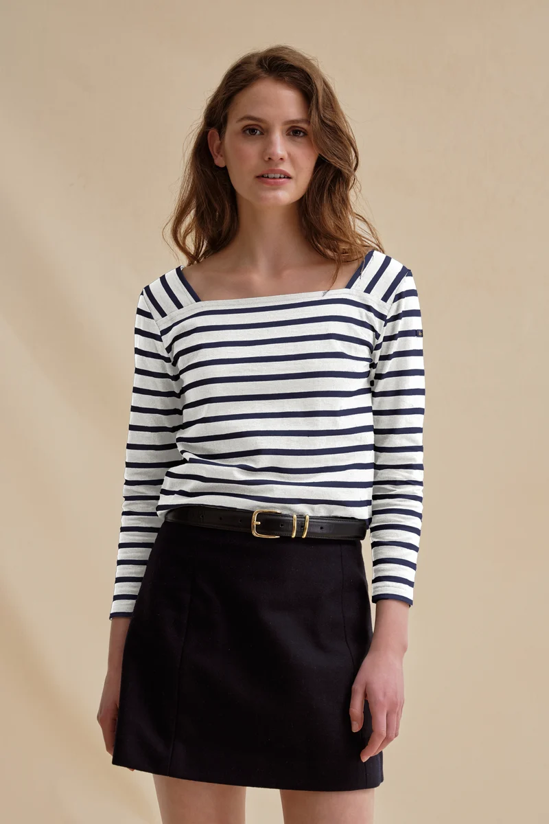 Marinière Gabrielle blanche et bleu marine pour femme