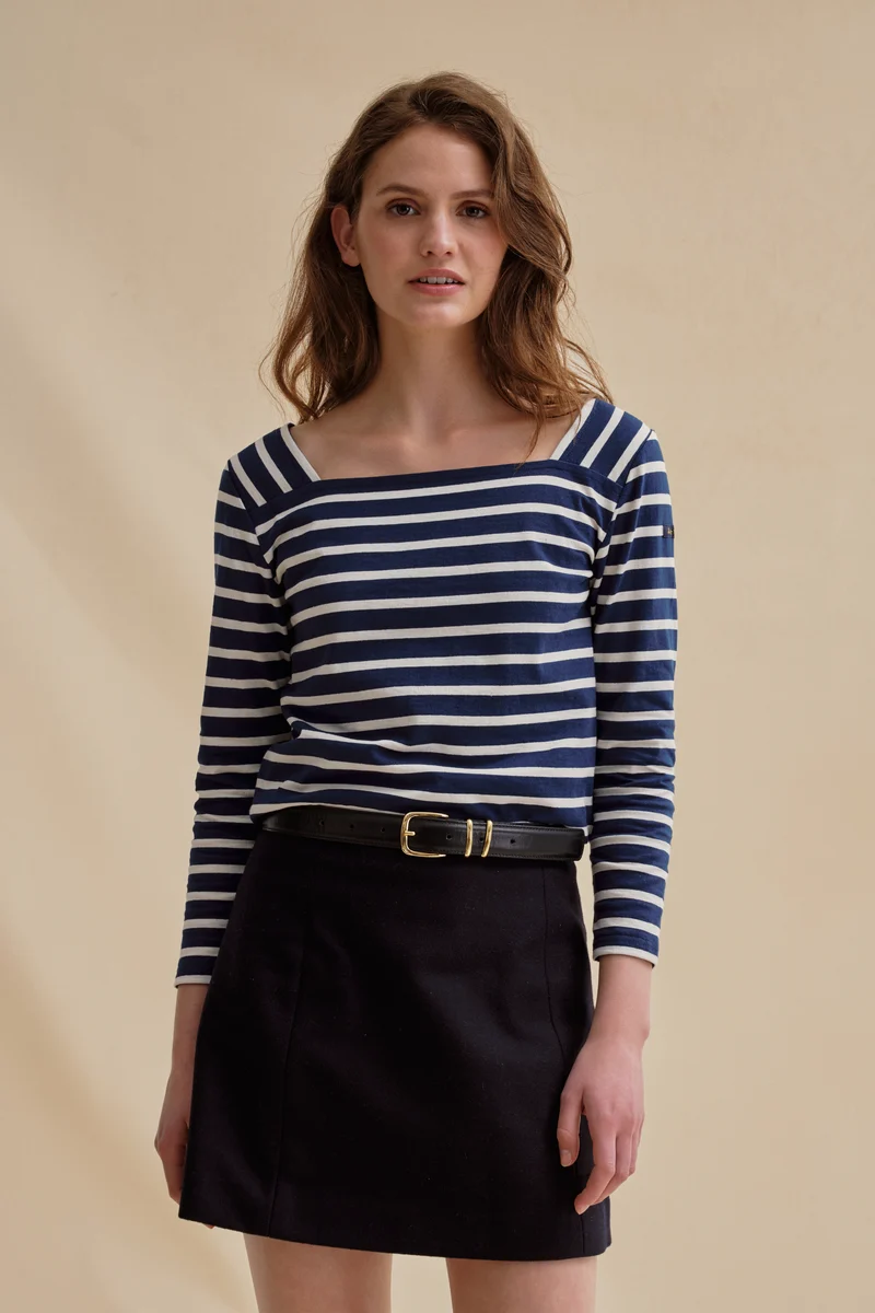 Marinière Gabrielle bleu marine et écru pour femme