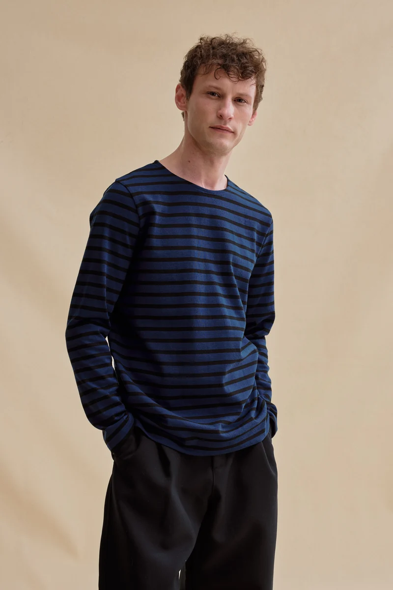 Marinière en coton épais bleu marine et noire pour homme