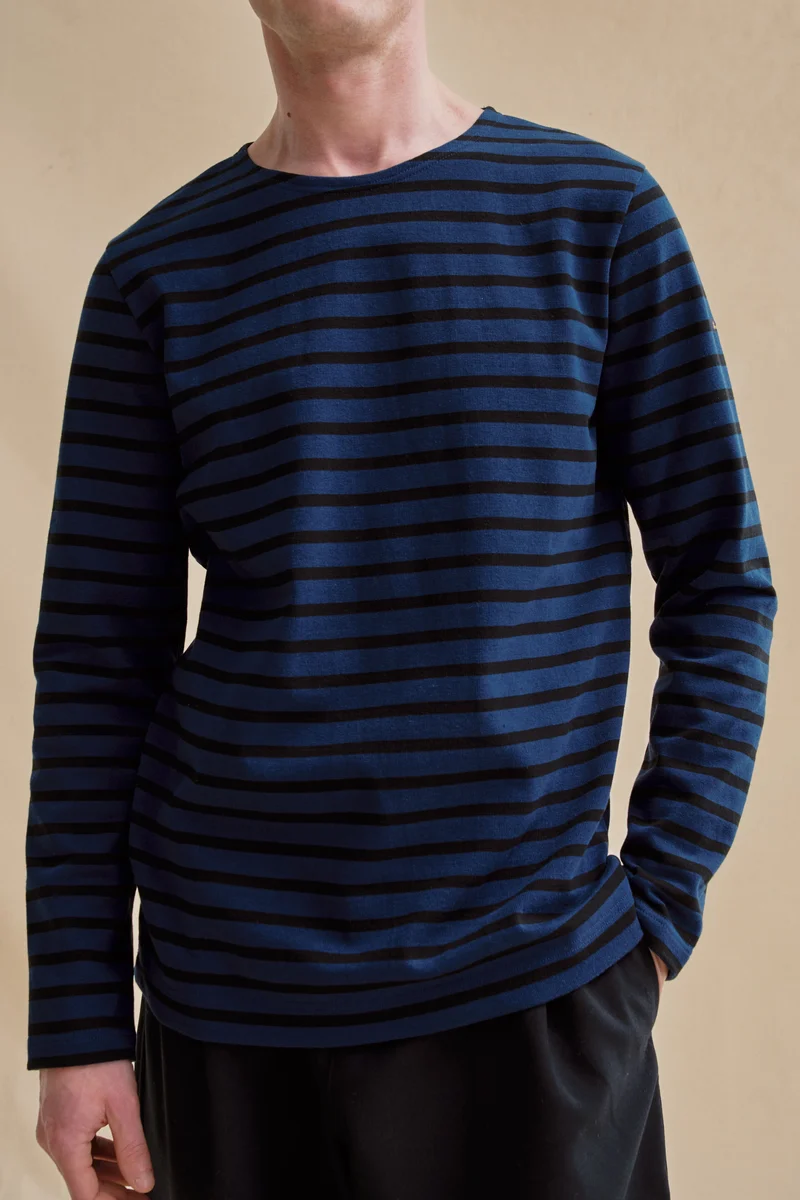 Marinière en coton épais bleu marine et noire pour homme