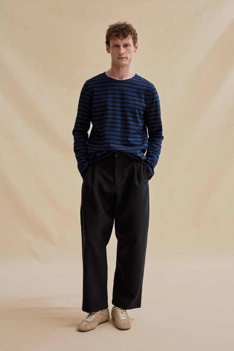 Marinière en coton épais bleu marine et noire pour homme