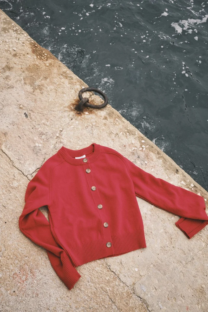 Cardigan rouge en laine mérinos pour femme