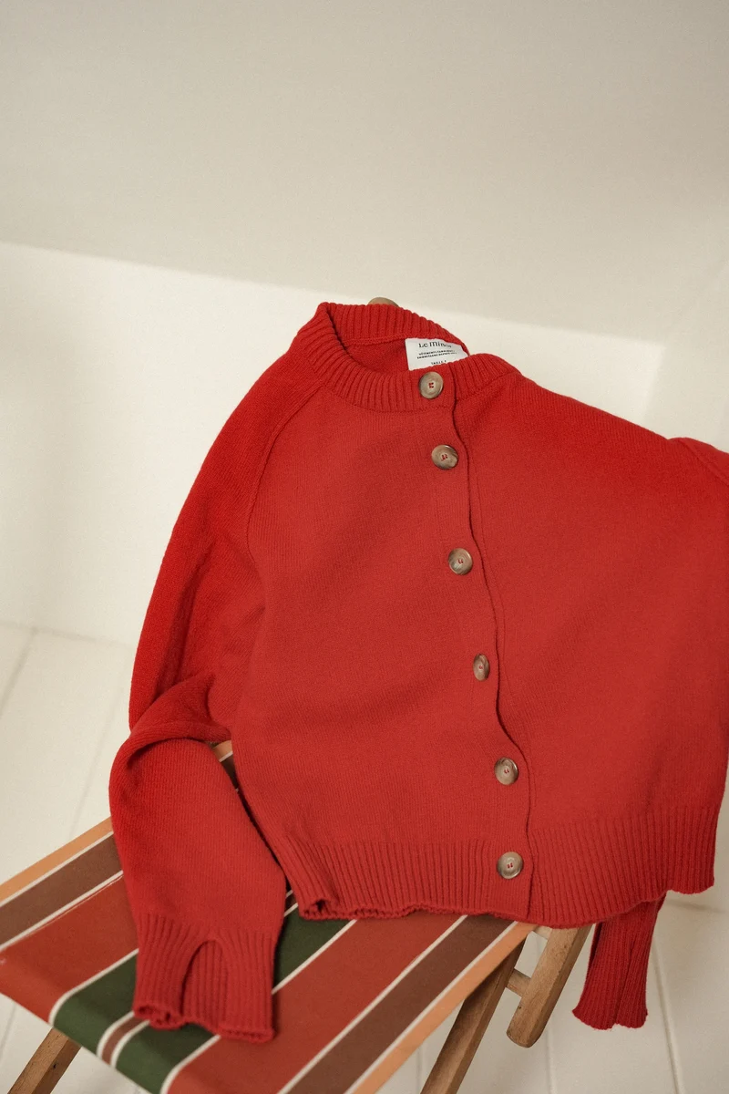 Cardigan rouge en laine mérinos pour femme