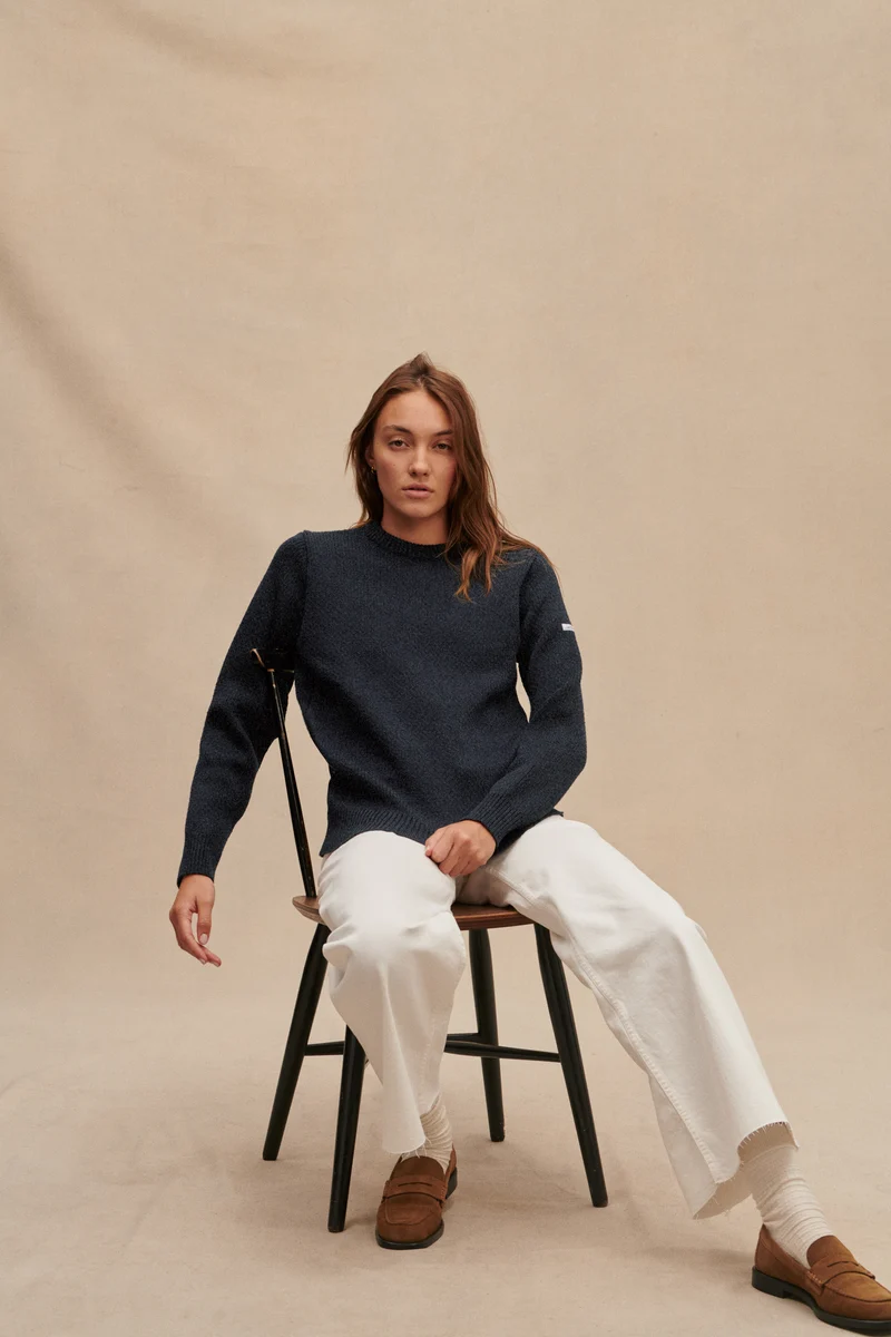 Pull col rond Norvégien gris anthracite pour femme