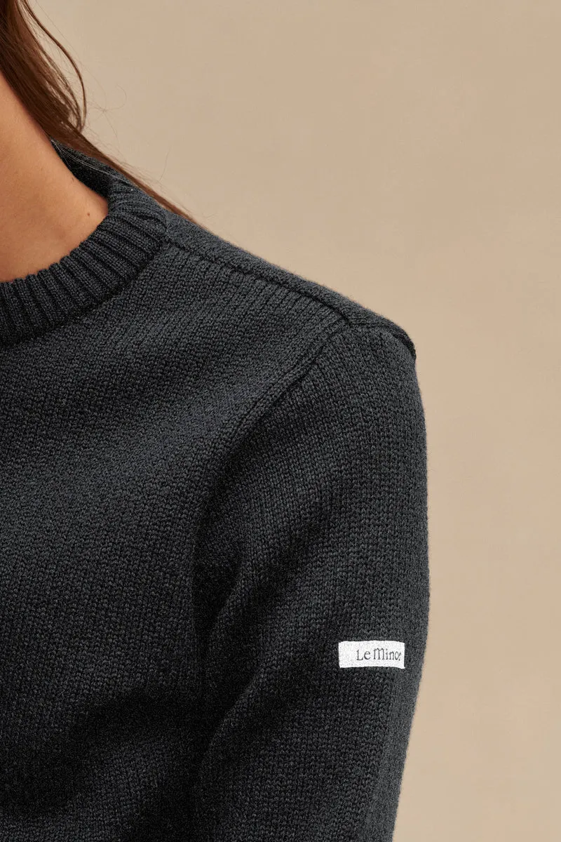 Pull col rond Norvégien gris anthracite pour femme