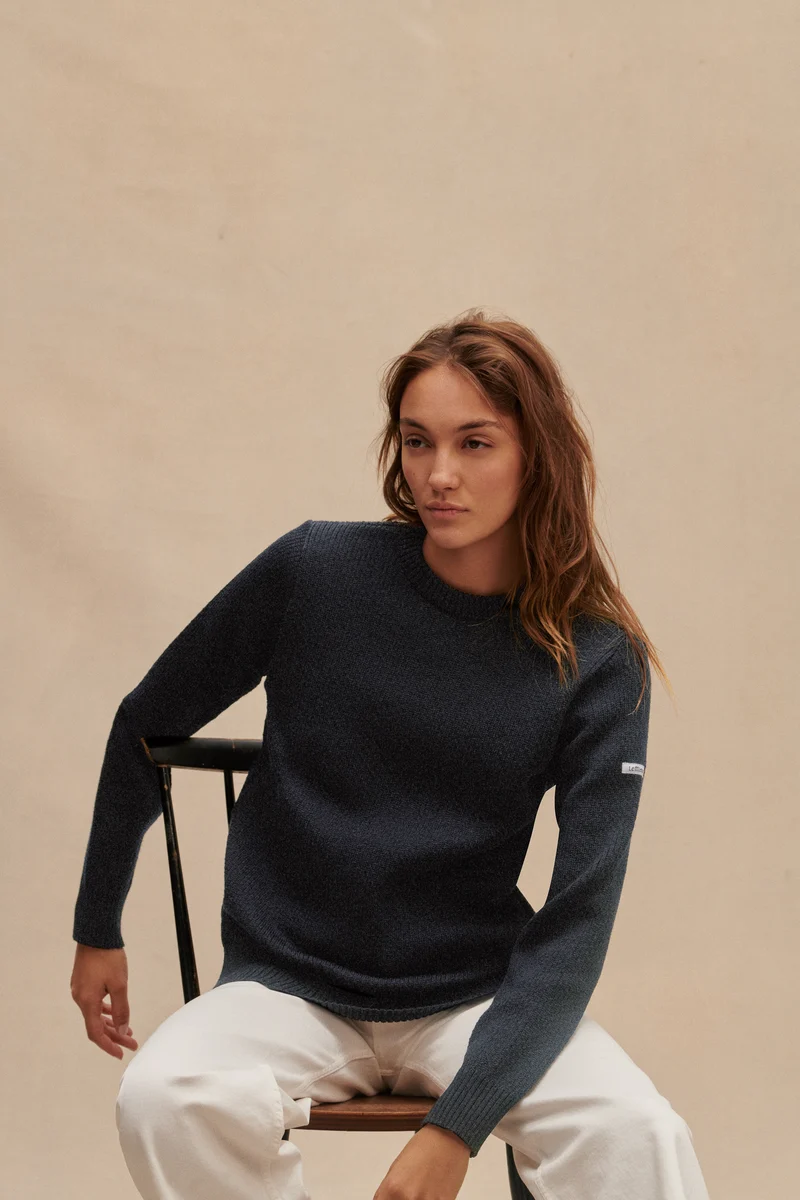 Pull col rond Norvégien gris anthracite pour femme