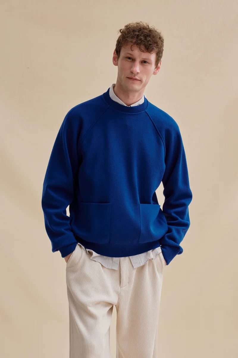 Sweatshirt bleu roi en maille milano