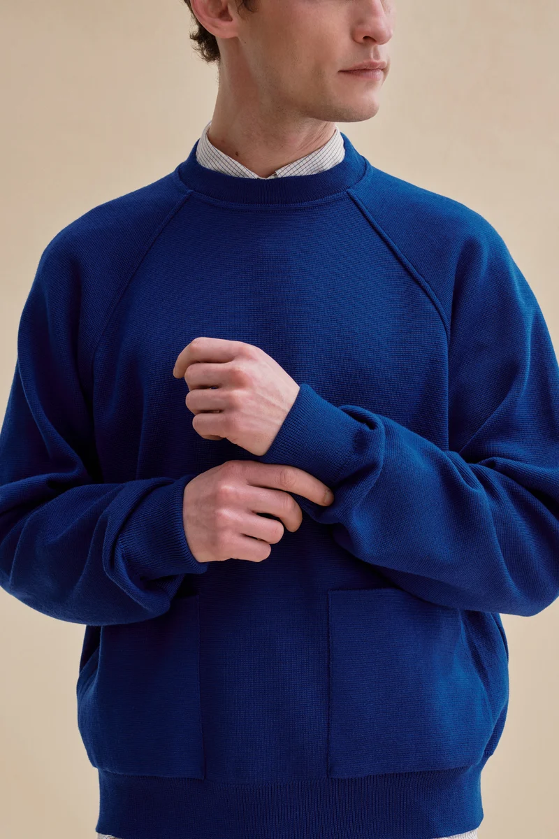 Sweatshirt bleu roi en maille milano