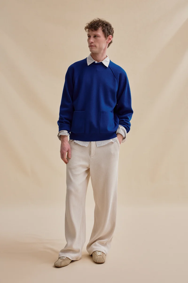 Sweatshirt bleu roi en maille milano