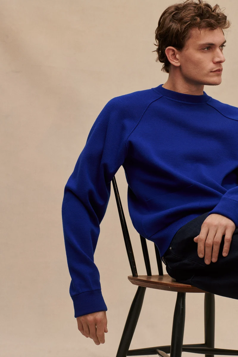 Sweatshirt bleu roi en maille milano
