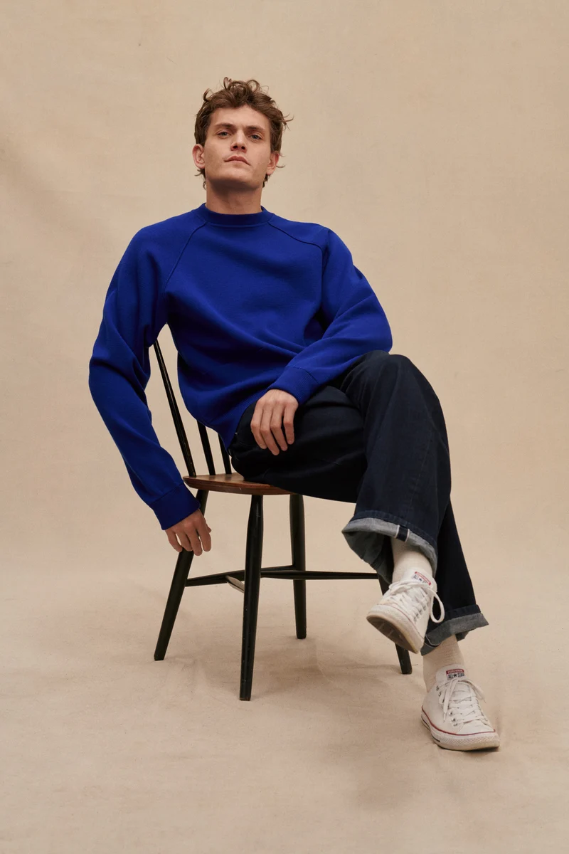Sweatshirt bleu roi en maille milano