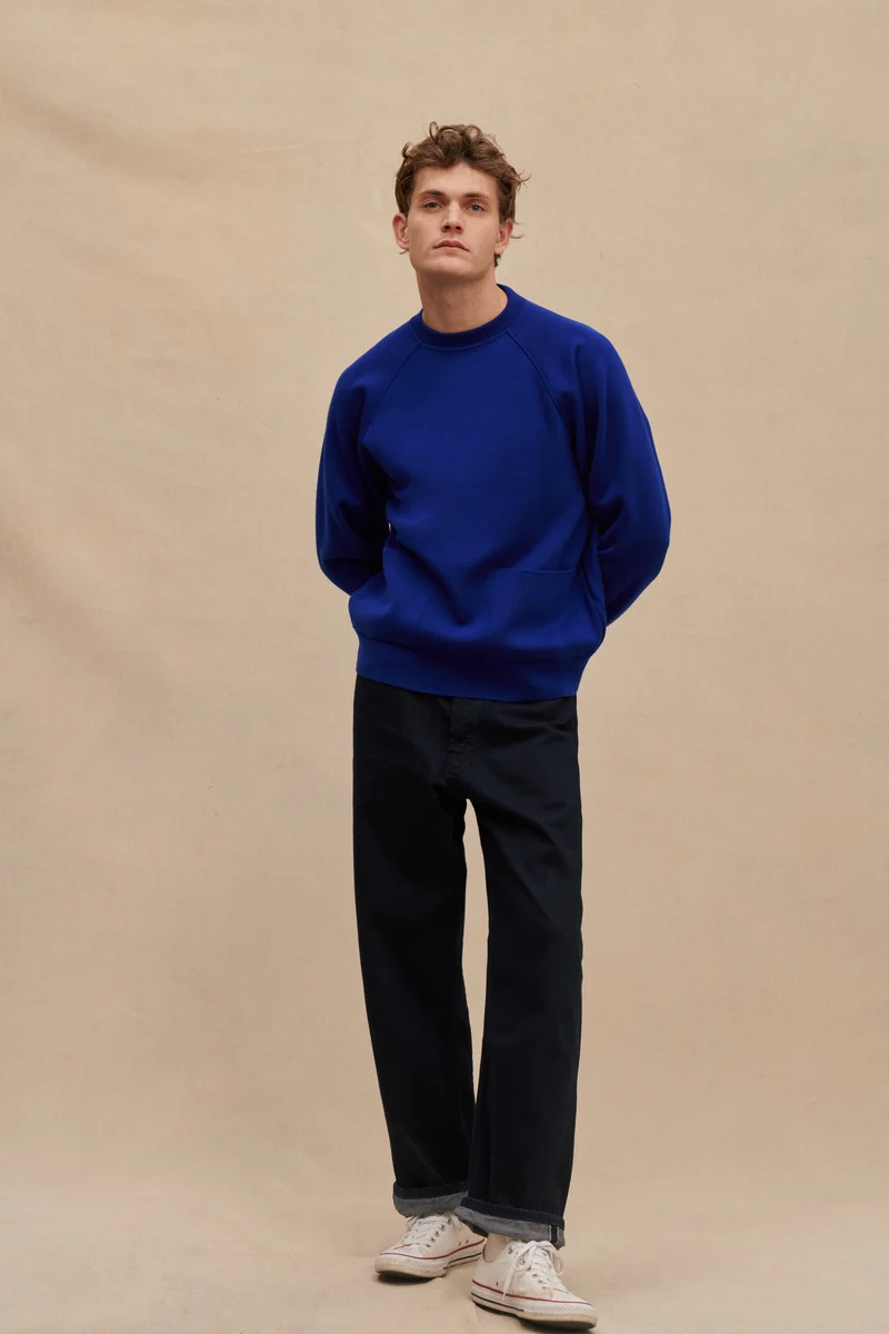 Sweatshirt bleu roi en maille milano