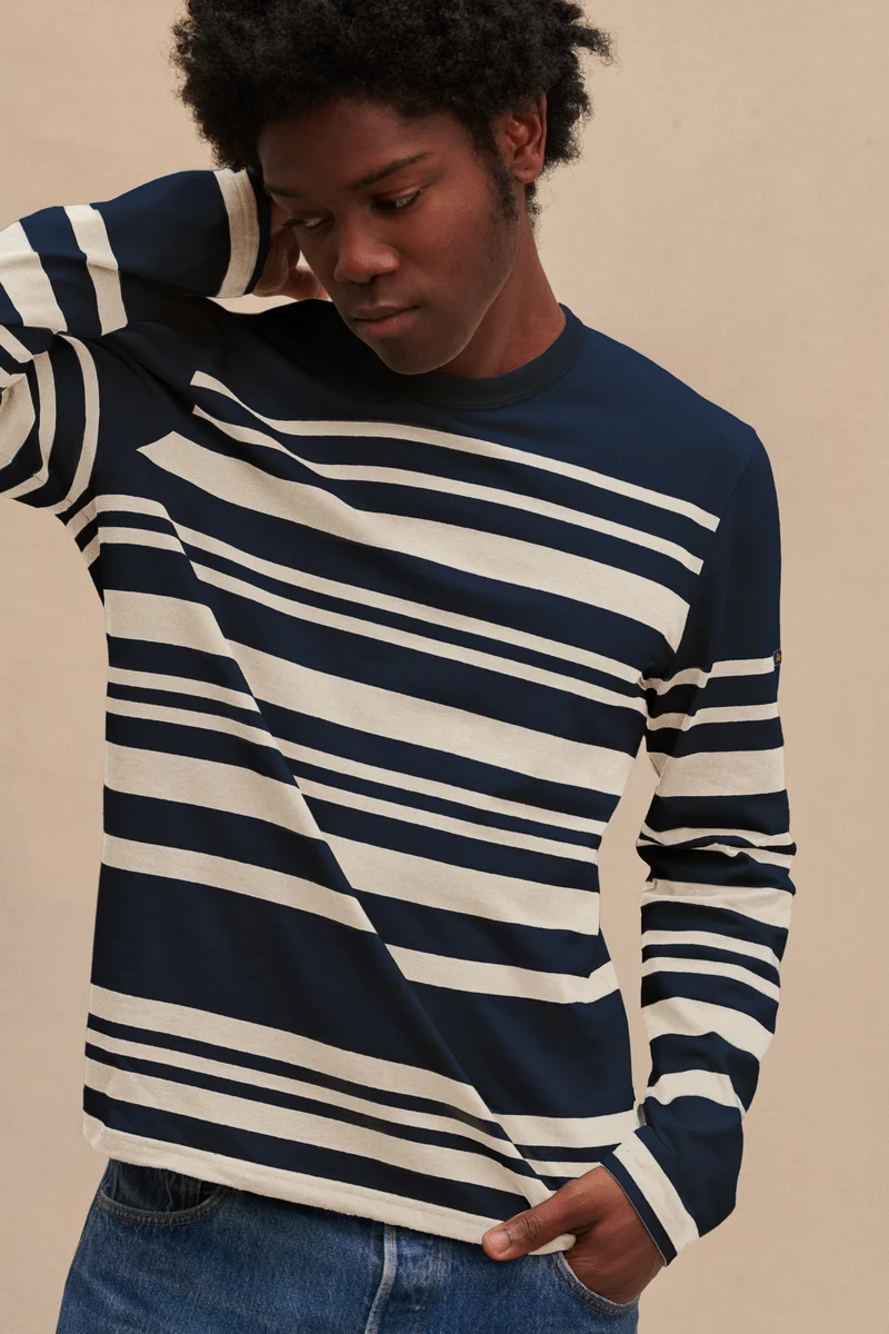 Marinière Pablo bleu marine et écru pour homme
