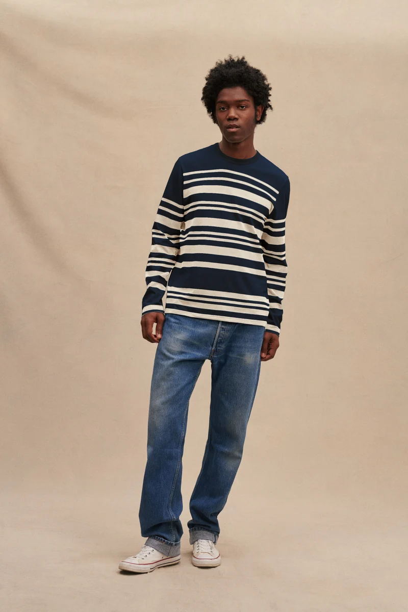Marinière Pablo bleu marine et écru pour homme