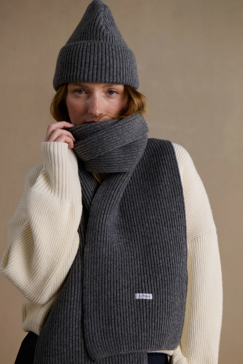 Écharpe à côtes extra doux mixte gris foncé
