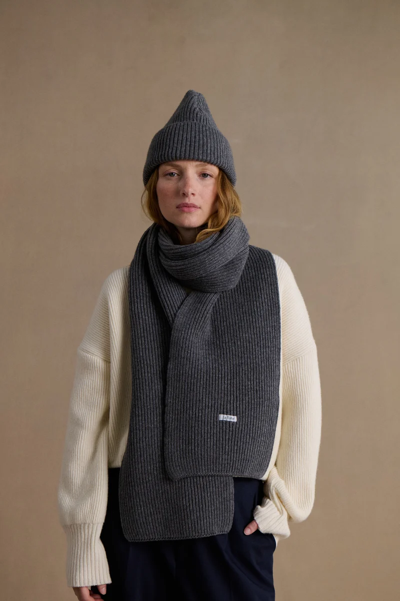 Écharpe à côtes extra doux mixte gris foncé