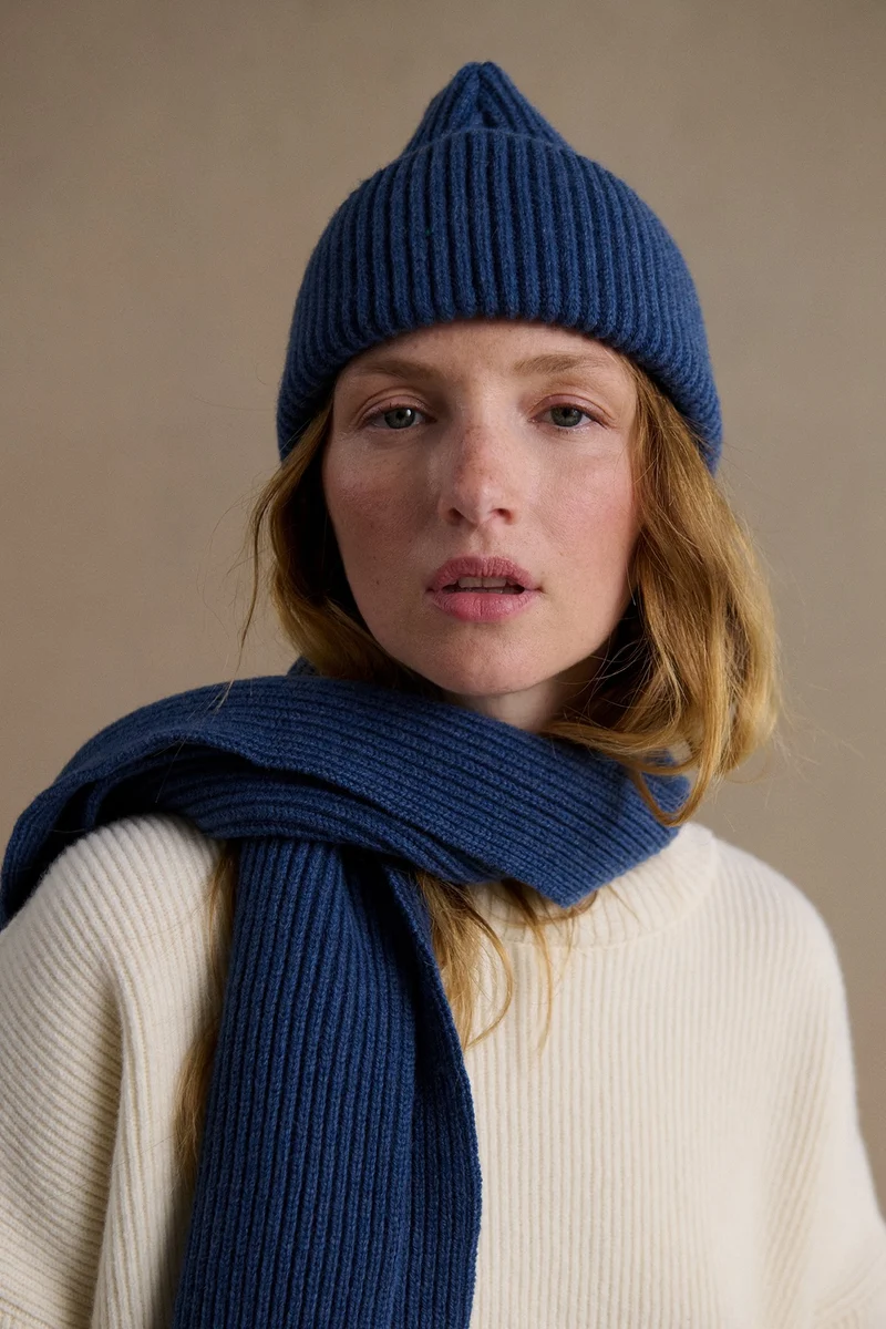 Écharpe à côtes extra doux mixte bleu denim