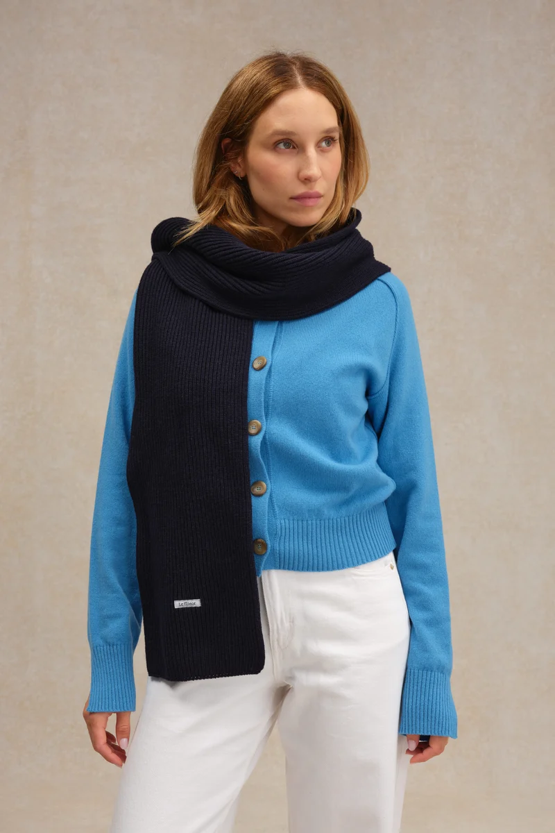 Écharpe à côtes extra doux mixte bleu marine