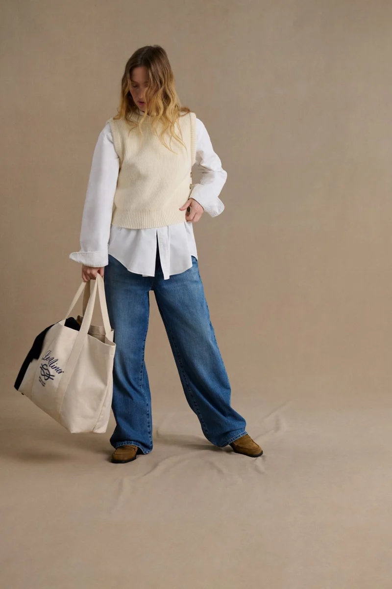Pull sans manches écru pour femme
