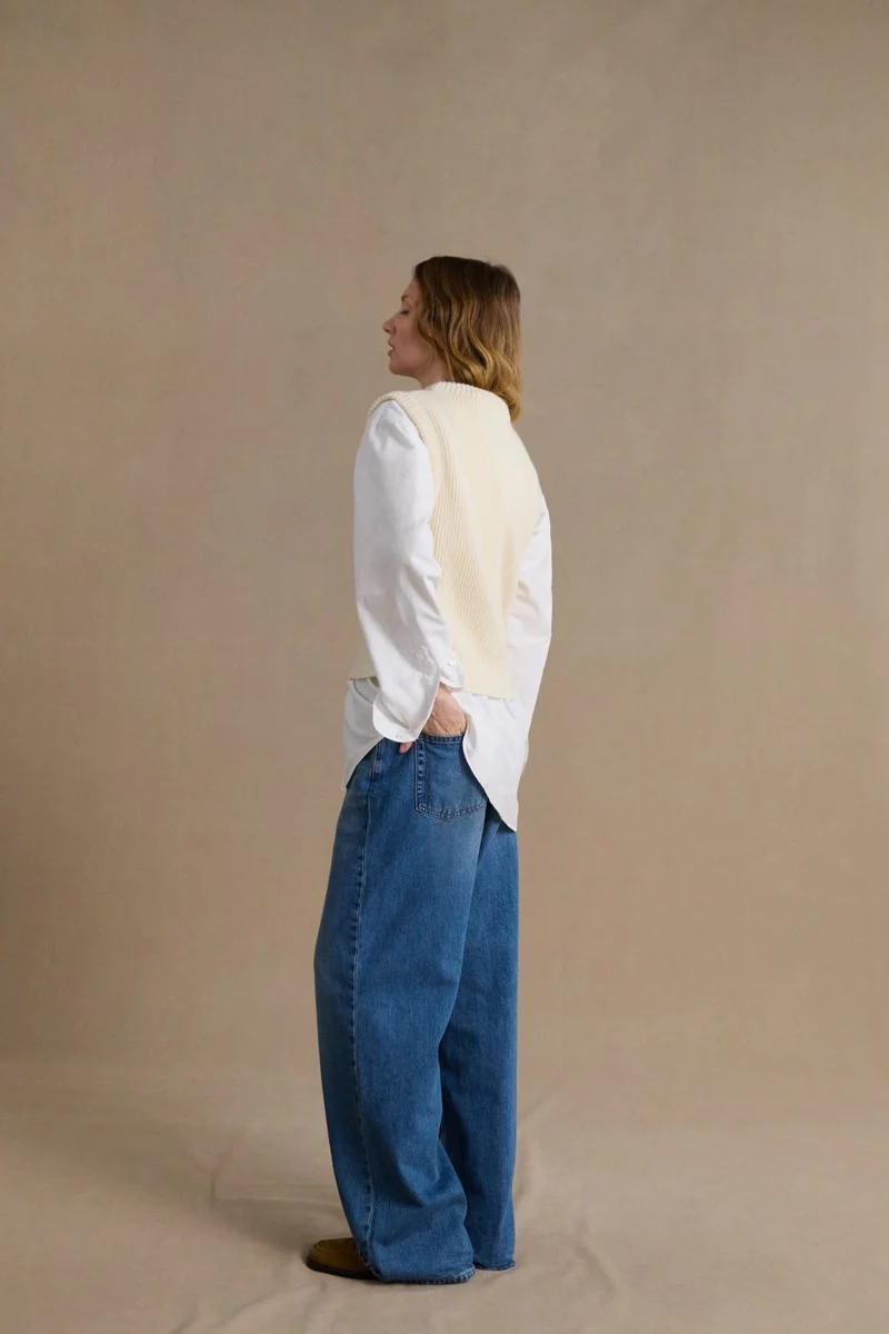 Pull sans manches écru pour femme