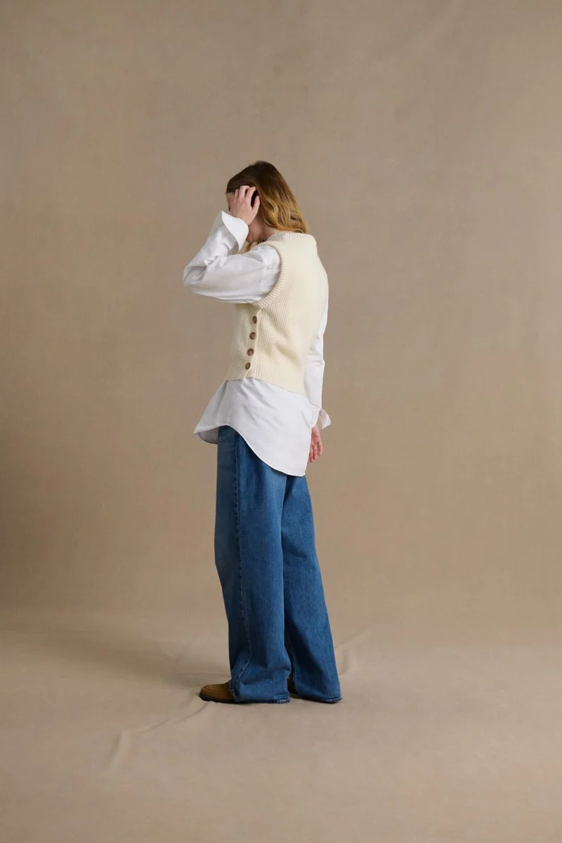Pull sans manches écru pour femme