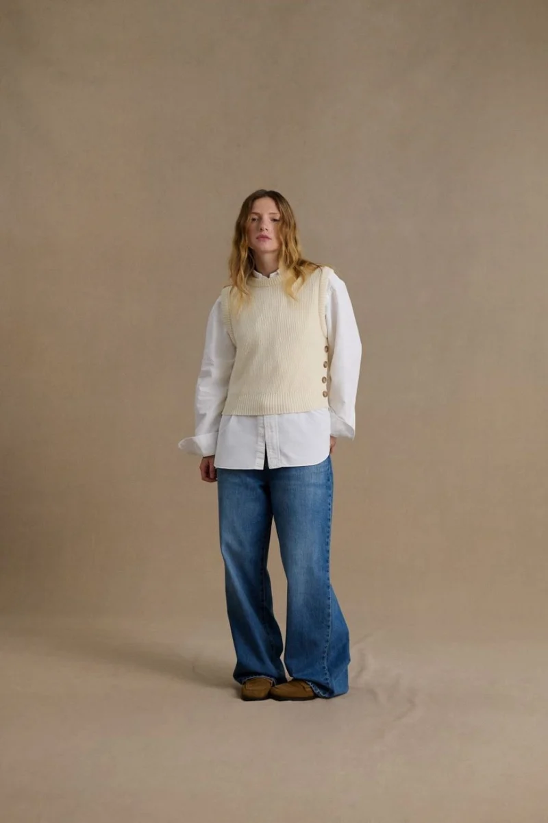 Pull sans manches écru pour femme