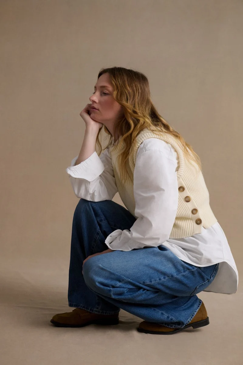 Pull sans manches écru pour femme
