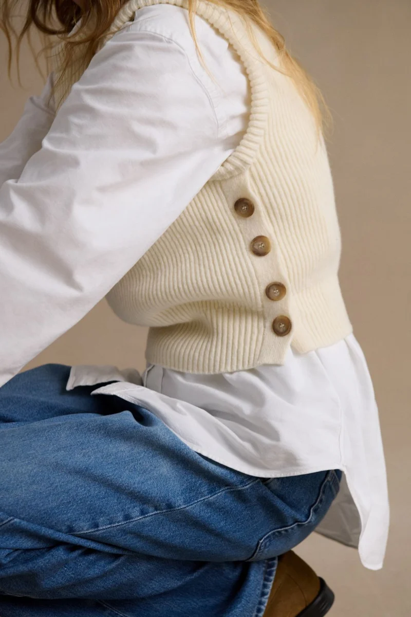 Pull sans manches écru pour femme