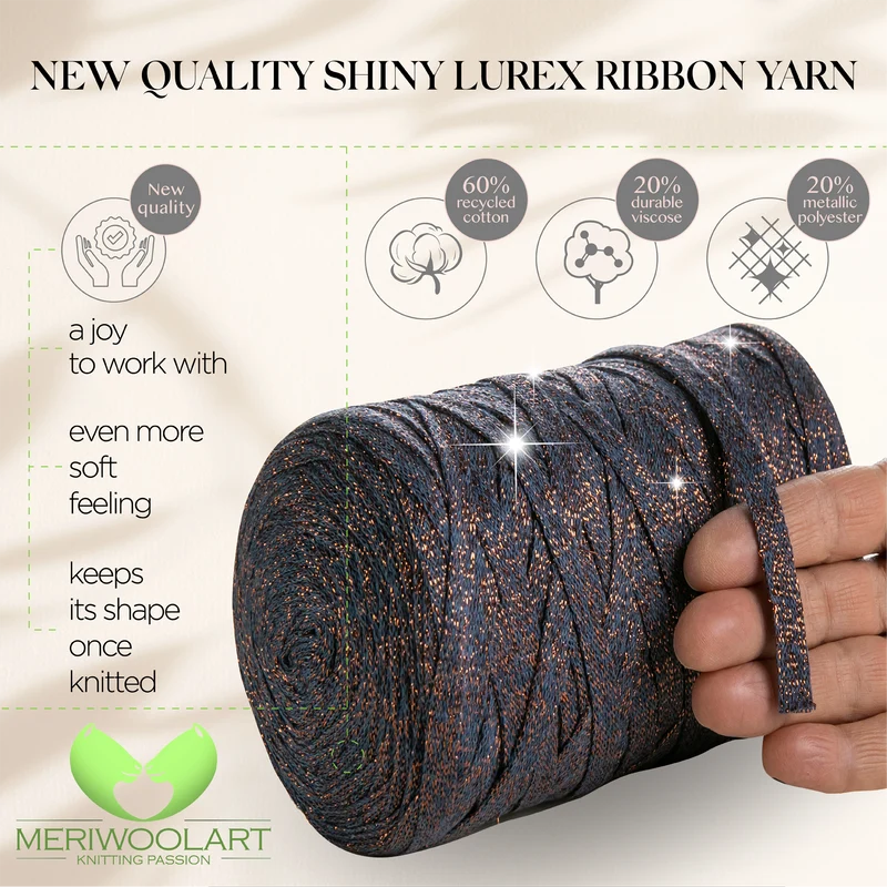 Blue Cotton Ribbon Lurex 10mm 125m