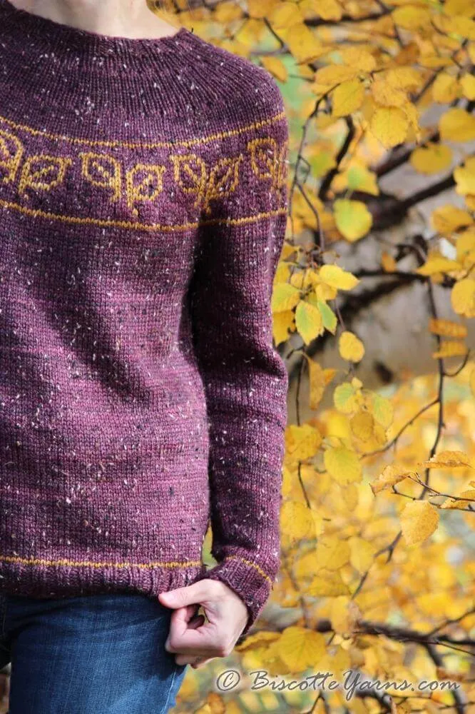 Fallen Leaves free yoke sweater pattern