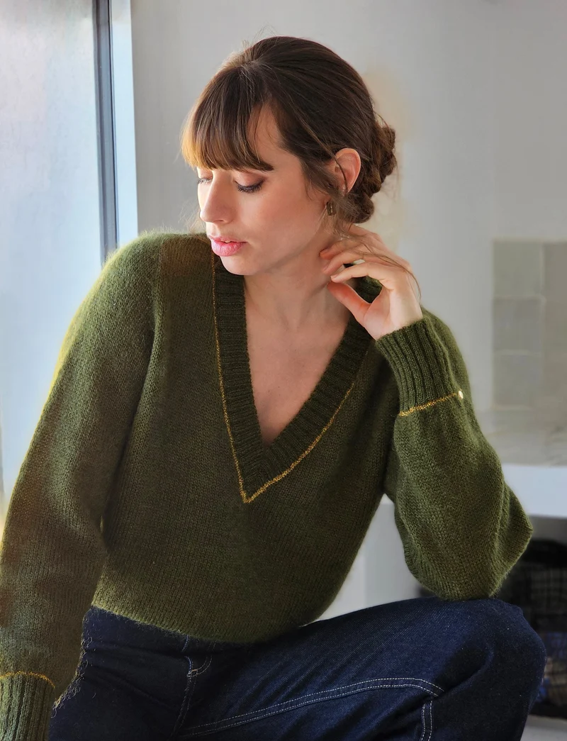 Pull Avy à tricoter en Mohair et doré.