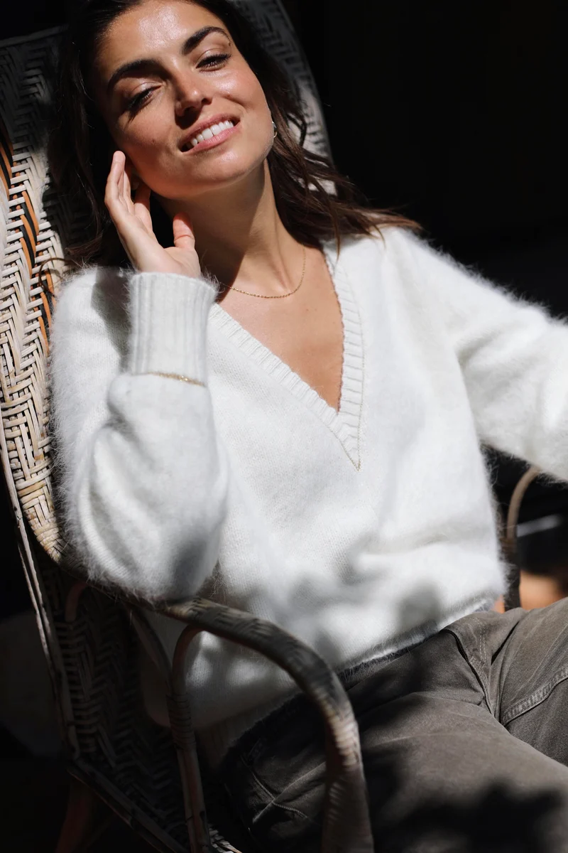 Pull Avy à tricoter en Angora et doré.