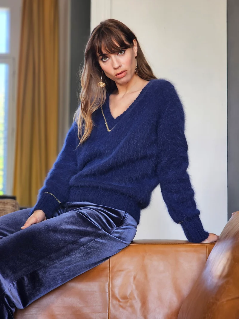 Pull Avy à tricoter en Angora et doré.