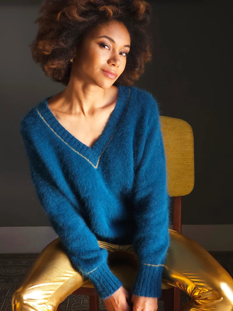 Pull Avy à tricoter en Angora et doré.