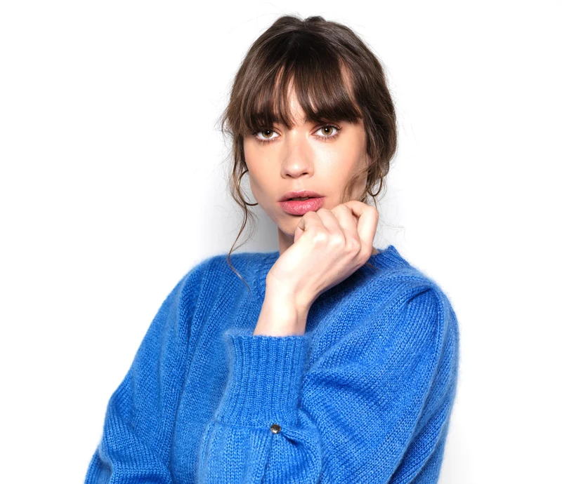 Pull Alix mohair et soie bleu Madone.