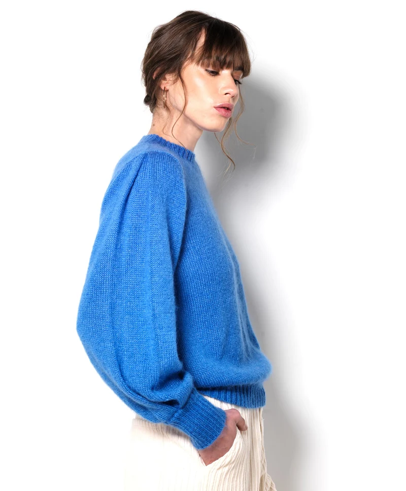 Pull Alix mohair et soie bleu Madone.