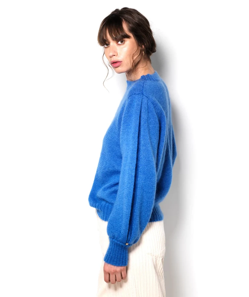 Pull Alix mohair et soie bleu Madone.