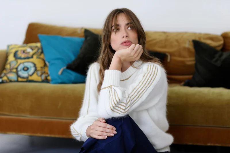 Pull Alix Angora Naturel et doré.