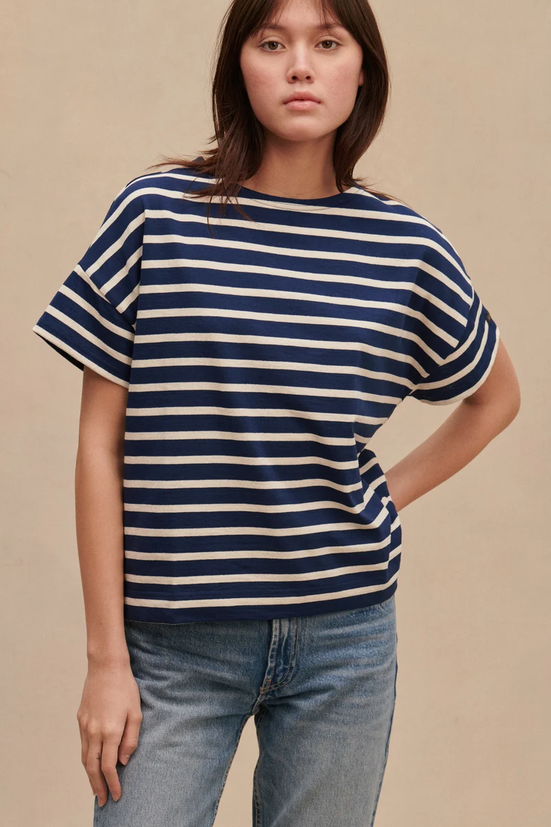 Marinière Jim oversize marine et écru pour femme