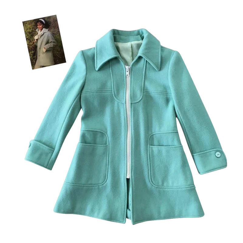 Manteau vert d'eau au zip blanc - Seconde main